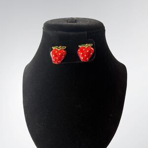 1990 Very Berry Enamel Earrings with Strawberries | Vintage Avon | NIB